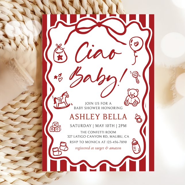 Convite Ciao Baby Whimsic Chá de fraldas Italiano (Criador carregado)