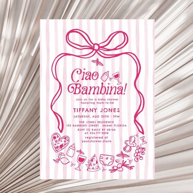 Convite Ciao Bambina Pink - Chá de fraldas italiano de lim (Criador carregado)