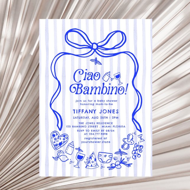 Convite Ciao Bambino Blue - Chá de fraldas italiano aos li (Criador carregado)