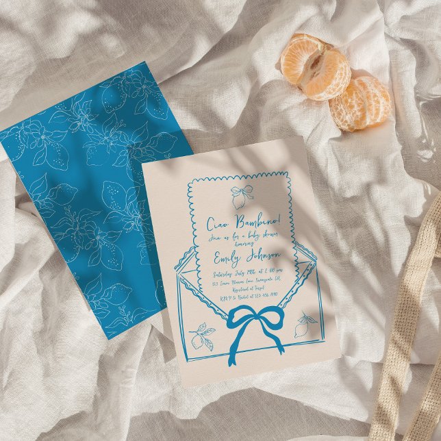 Convite Ciao Bambino - Chá de fraldas de Limão Desenhado à (Criador carregado)