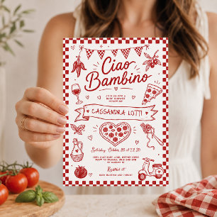 Convite Ciao Bambino: Churrasco Italiano Desenhado à Mão p