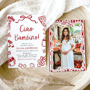 Convite Ciao Bambino Whimsical Italiana Pizza Chá de frald