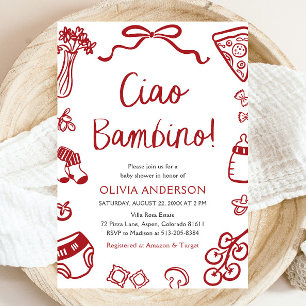 Convite Ciao Bambino Whimsical Italiana Pizza Chá de frald