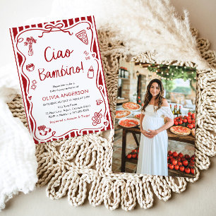 Convite Ciao Bambino Whimsical Italiana Pizza Chá de frald