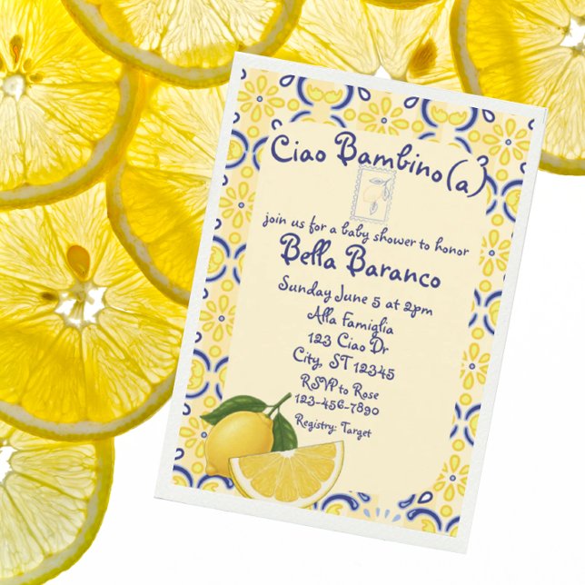Convite Ciao Bambio(a), Italian, Lemon, Baby Shower (Criador carregado)