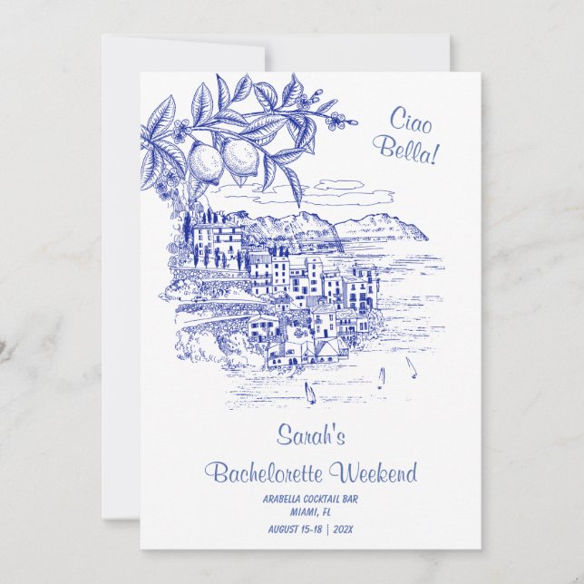 Convite Ciao Bella Bachelorette Itinerary Modelo (Frente)