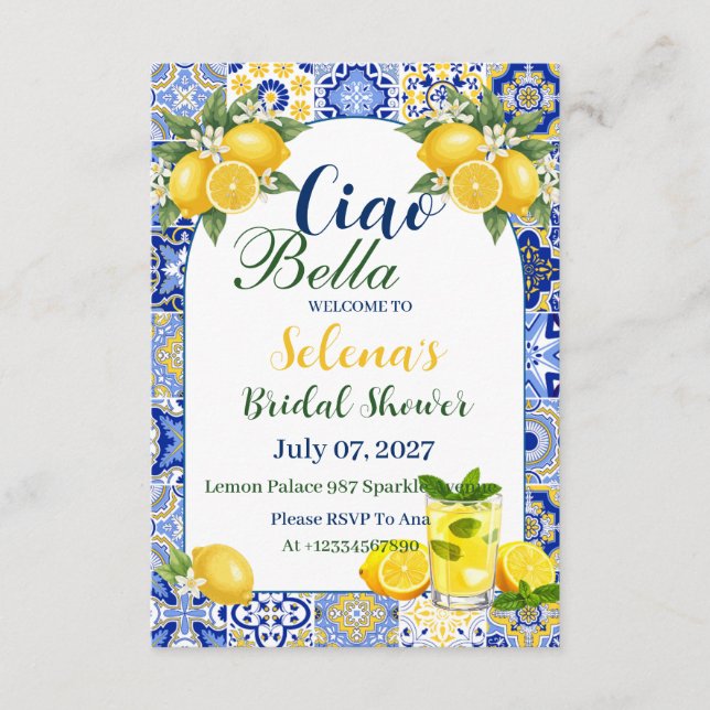 Convite Ciao Bella Bridal Shower Invitation Card (Frente)