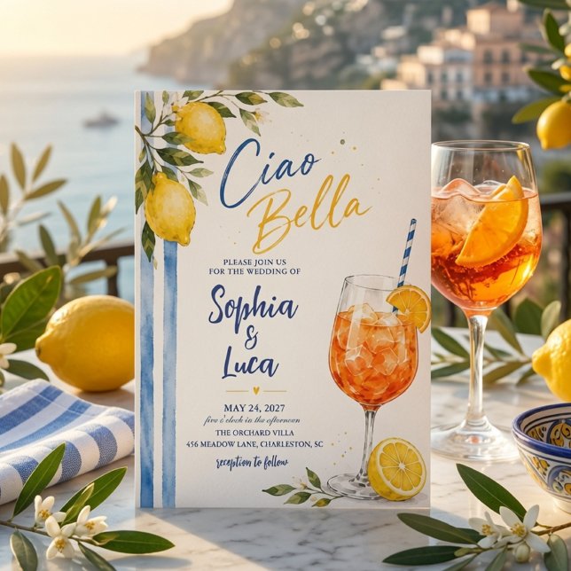 Convite Ciao Bella Casamento Italiano de Limão (Criador carregado)