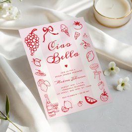 Convite Ciao Bella Itália Chá de panela de Limão Desenhado