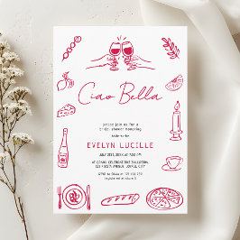 Convite Ciao Bella Italian Hand Drawn Quirky Bridal Shower