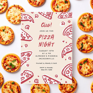 Convite Ciao Pizza Noturna Desenhada à Mão Festa