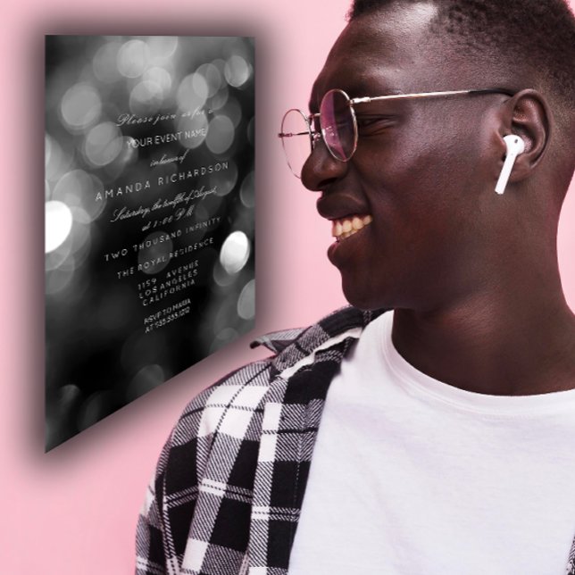 Convite Cibernética Formal De Cinzas Metálicas Negras Sepi (Silver Metallic Gray Black Sepia Formal Cyber Invitation)