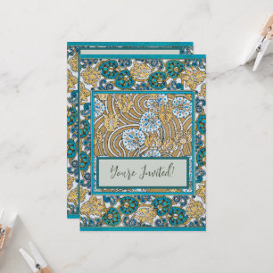 Convite ciclamen azul arte nova flor botânica