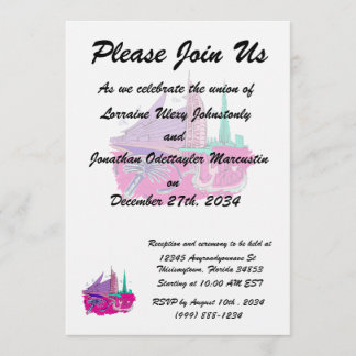 Convite cidade de Dubai sem viagem gráfico cor-de-rosa des