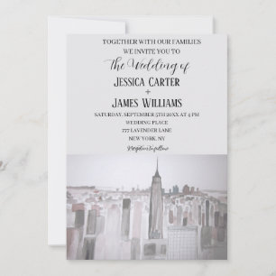 Convite Cidade de Nova York Destino Chic Casamento Aquarel