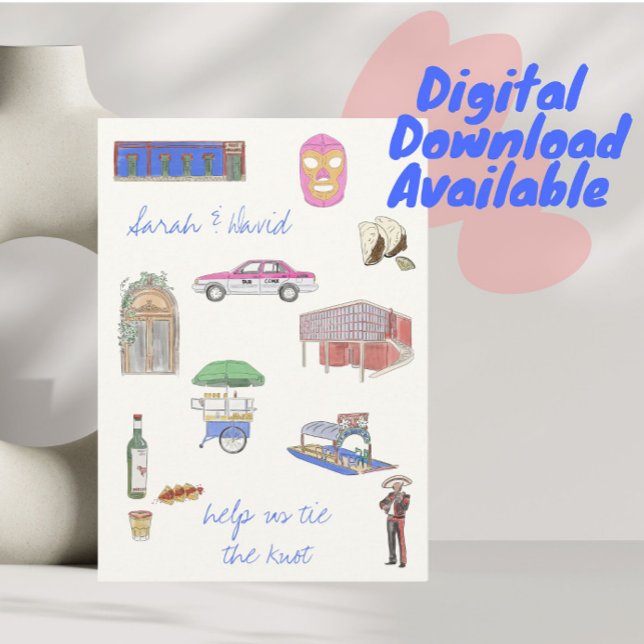 Convite Cidade do México salve a data com desenhos (Criador carregado)