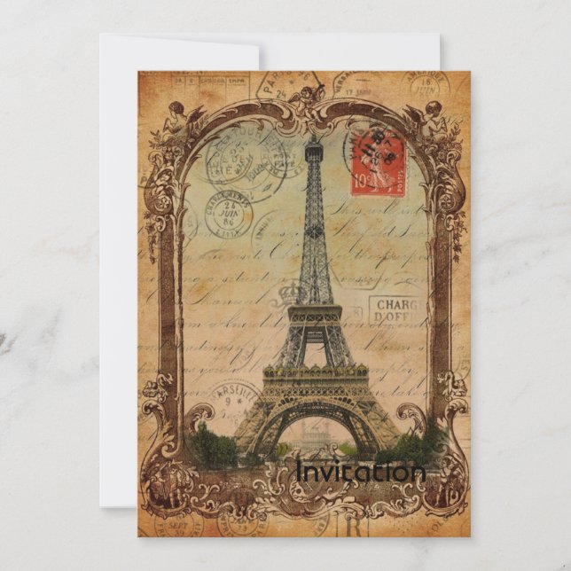 Convite cidade moderna francesa paris eiffel torre (Frente)