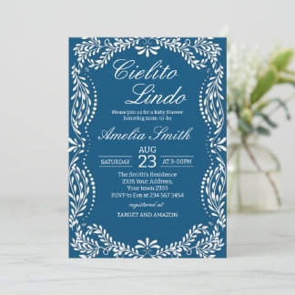 Convite Cielito lindo azul empoeirado baby shower mexicano