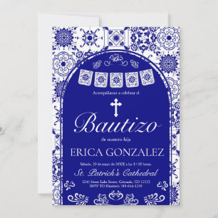 Convite Cielito Lindo Azul Marinho Bautizo Talavera