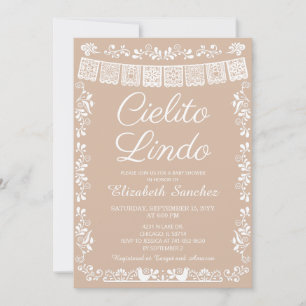 Convite Cielito Lindo Bege Papel Picado Chá de Bebê