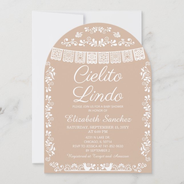 Convite Cielito Lindo Beige Papel Picado Baby Shower (Frente)
