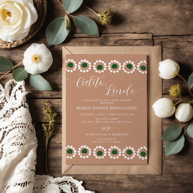 Convite Cielito Lindo Chá de fraldas Barro Boho Mexicano (Cielito Lindo Mexican Barro Boho Baby Shower Invitation)