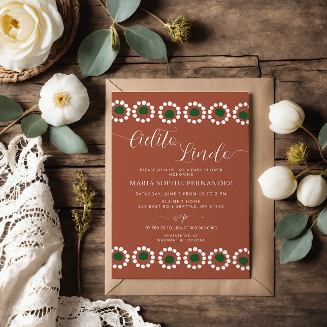 Convite Cielito Lindo Chá de fraldas Barro Boho Mexicano (Cielito Lindo Mexican Barro Boho Baby Shower Invitation)