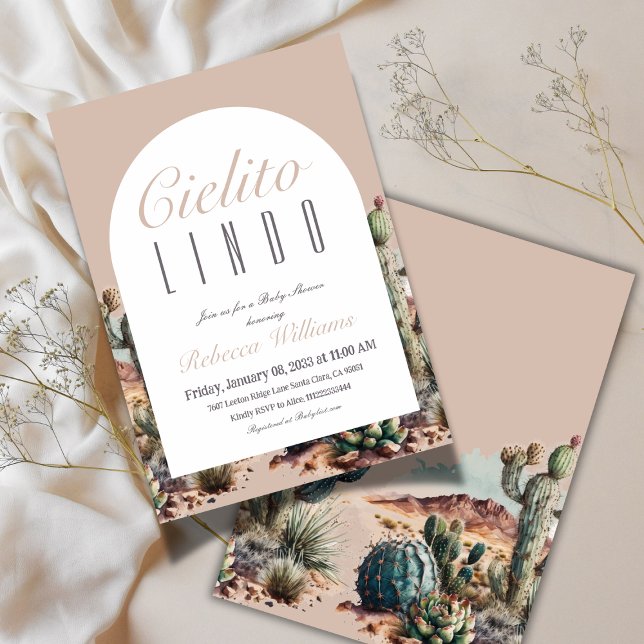 Convite Cielito Lindo Chá de fraldas Beige Cactus Mexicano (Criador carregado)