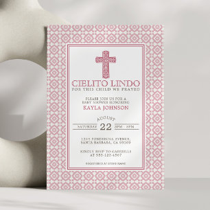 Convite Cielito Lindo Cruz Floral Religiosa Rosa