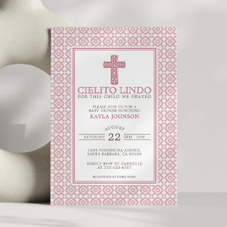 Convite Cielito Lindo Cruz Floral Religiosa Rosa