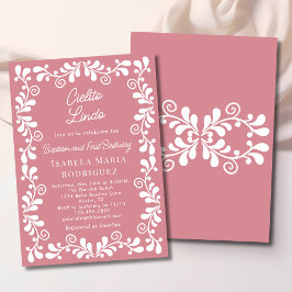 Convite Cielito Lindo Dusty Pink Baptism & First Birthday