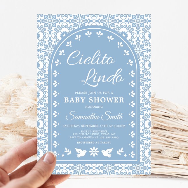 Convite Cielito Lindo Papel Picado Baby Shower (Blue Cielito Lindo Papel Picado Baby Shower Invitation)