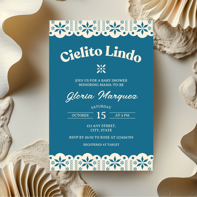 Convite Cielito Lindo Papel Picado Blue Boy Chá de fraldas (Cielito Lindo Blue Baby Shower Invitation)