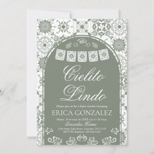 Convite Cielito Lindo Papel Picado Chá de Bebê Verde Oliva