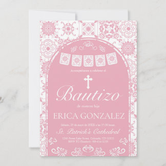 Convite Cielito Lindo Rosa Corado Bautizo Talavera