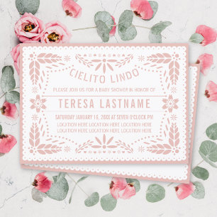 Convite Cielito Lindo rosa rosa papel picado chá
