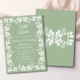 Convite Cielito Lindo Sage Green Baptism & First Birthday