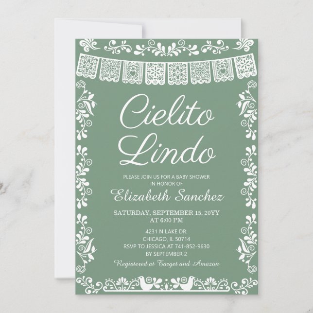 Convite Cielito Lindo Sage Green Papel Picado Baby Shower (Frente)