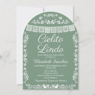 Convite Cielito Lindo Verde Sage Papel Picado Chá de Bebê