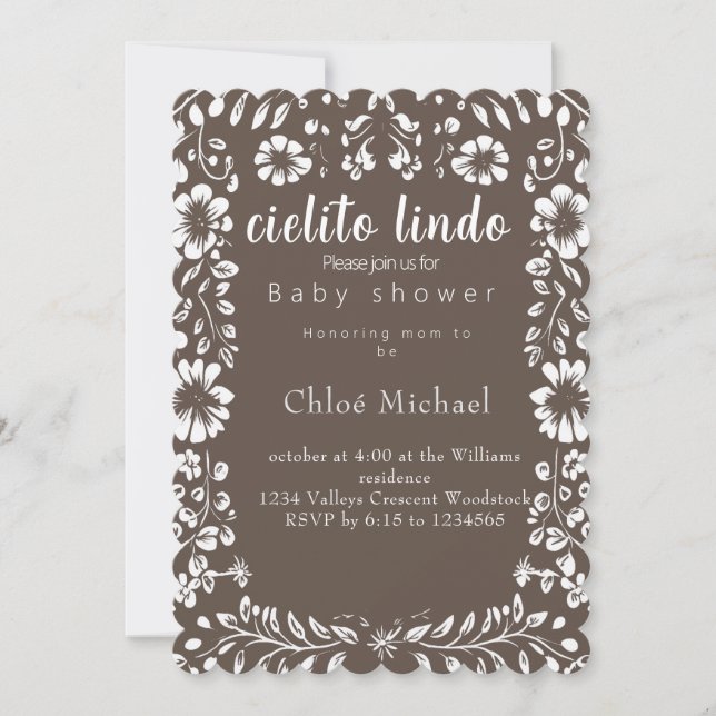 Convite cielto lindo Papel picado chá de fraldas (Frente)