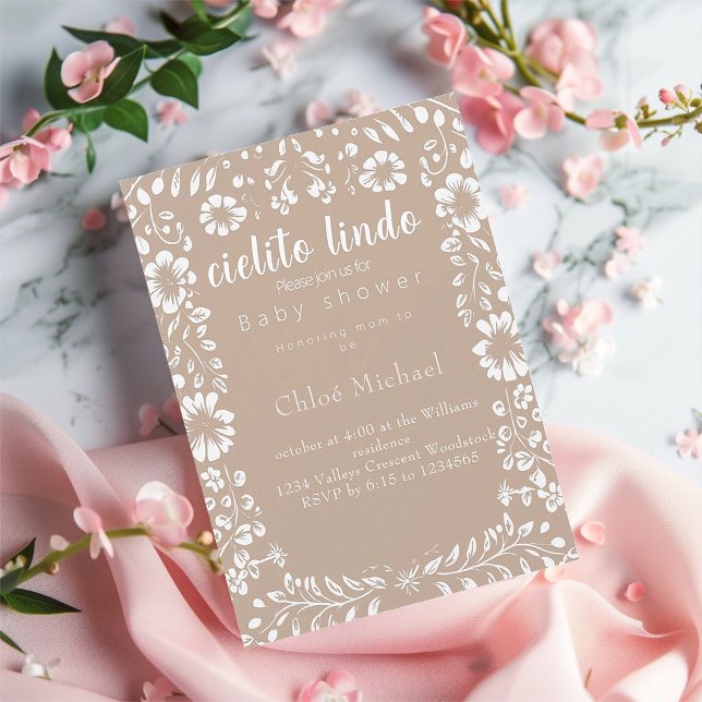 Convite cielto lindo Papel picado chá de fraldas (cielito lindo baby shower Invitation card
Natural baby shower invitation 
Mexican inspired )