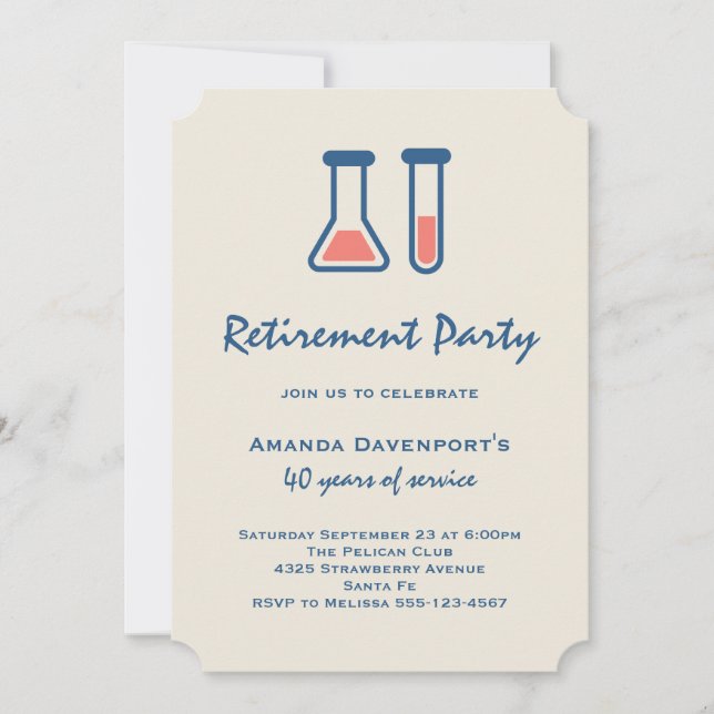 Convite Ciência de Béquer e Tubo de Ensaio Tema de Aposent (Frente)