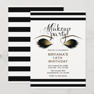 Convite Cílios Beleza Maquiagem Glam Gold Festa Personaliz