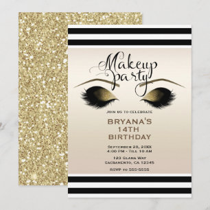 Convite Cílios Beleza Maquiagem Glam Gold Festa Personaliz