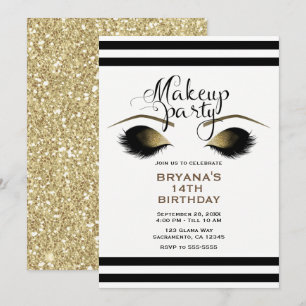 Convite Cílios Beleza Maquiagem Glam Gold Festa Personaliz