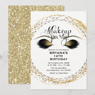Convite Cílios de Maquiagem Prata e Dourado Festa de Glamo