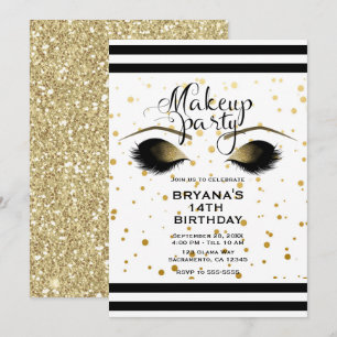 Convite Cílios Maquiagem Glamour Dourado Beleza Pontos Fes