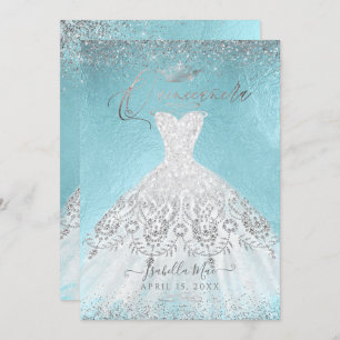 Convite Cinceanera Silver Glitter Gliter, Azul DIY