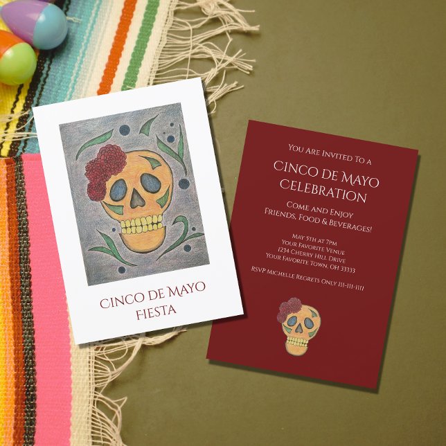 Convite Cinco de Mayo Fiesta - Colorida Sugar Skull Party (Criador carregado)