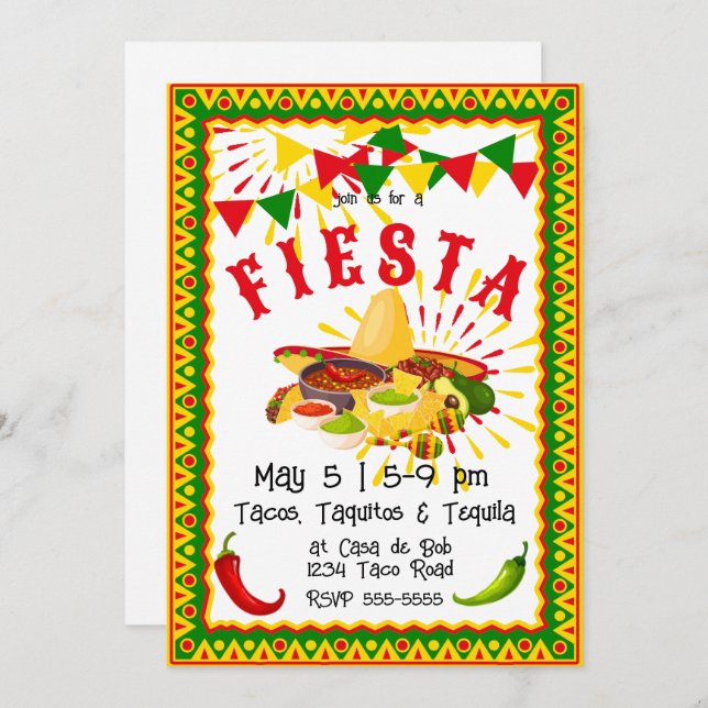 Convite Cinco de Mayo Fiesta Salsa (Frente/Verso)